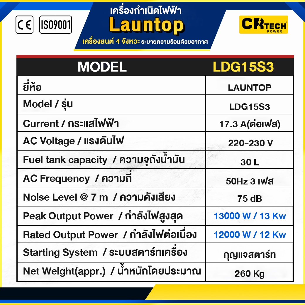 เครื่องกำเนิดไฟฟ้าดีเซล LAUNTOP : LDG15S-3